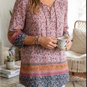 Johnny Was JADE Smocked Silk Floral Tunic /Mini Dress size Lg /1X